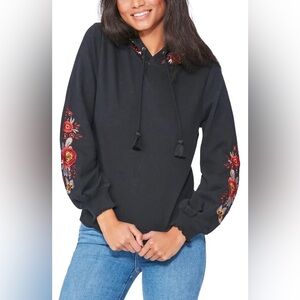 PAIGE Black Hoodie with Floral Embroidery